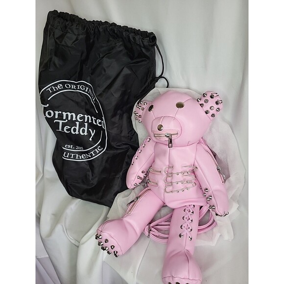 Dolls Kill Handbags - Pink Tormented Teddy Bear Backpack Bag Dolls Kill New W/ 2 Dustbags